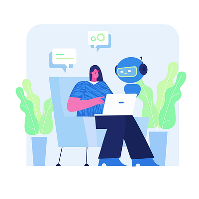 AI Assistant 2D Animation 2d ai ai technology animated robot animation artificial intelligent assistant automation digital assistant digital workspace flat illustration innovation motion office robot robot interaction vector art woman workplace