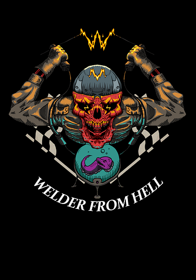 WELDER FROM HELL dark art illustration illusutration merch design skull illustration