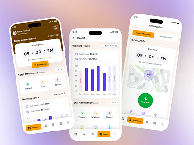 Digital Employee Attendance App app design digital attendance employee attendance tracker employee management hr hr app hrm human resource ios mobile app design raselmondol ui ux