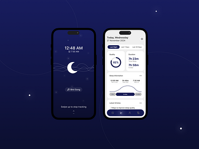 Sleep Tracking App - Ui Design app app design app ui dark dark mode dark ui design home mobile app monitoring product product design sleep sleep monitoring sleep tracking splash tracking ui ui design ux