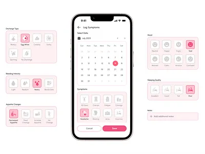 Periods App - Log Symptoms Design app design trend health health app health tracker medical patient period tracker productive productivity app symptoms symptoms app tracking app ui women women health women in tech