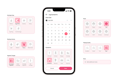 Periods App - Log Symptoms Design app design trend health health app health tracker medical patient period tracker productive productivity app symptoms symptoms app tracking app ui women women health women in tech