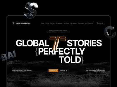 Hero screen for Landing Page 3d black hero text typography ui