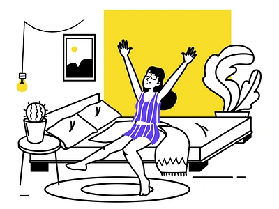 Morning Routine 2D Animation 2d animation bedroom character comfort daily life flat girl happiness home illustration interior morning morning routine motion stretch sunrise vector art waking up woman