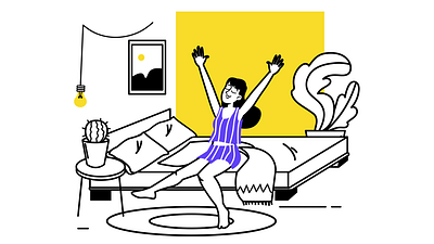 Morning Routine 2D Animation 2d animation bedroom character comfort daily life flat girl happiness home illustration interior morning morning routine motion stretch sunrise vector art waking up woman