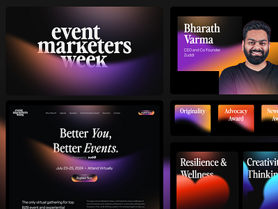 Event Marketers Week - Energy & Warmth Exploration abstract award brandidentity branding conference energy event events gradient landing page marketer saas warmth wellness