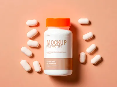 Free Pills Bottle Mockup. AI Generated capsule medicine health supplement health supplements medical mockup medicine medicine mockup multivitamin packaging mockup pharmacy mockup pill bottle pill bottle mockup pills bottle mockup pills mockup prescription bottle supplement supplement bottle vitamins display