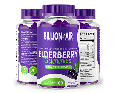 Billion Air Elderberry Gummies Packaging Design commercial design elderberry gummies packaging packaging design