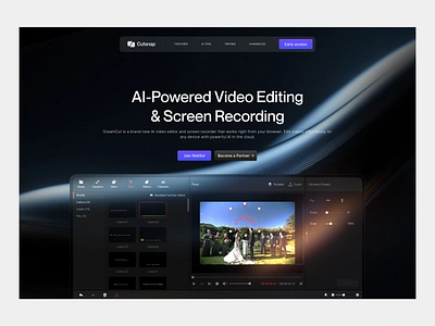 Cutsnap Video Editing Landing page design ai design ai powered ai tool ai website artificial intelligence dark mode framer website landing page landing page design landingpage minimal screen recording ui user interface ux video editing web design website website design website development