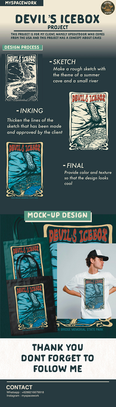 DEVIL’S ICEBOX PROJECT apparel badge branding cave clothing digitalart graphic design handdrawn illustration logo outdoor poster summer vintage