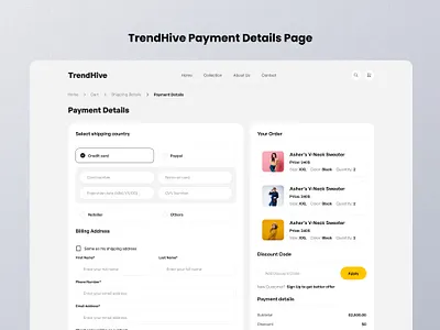 TrendHive Payment Details Page Design ecommerce payment details ecommerce website online payment page payment details page payment page ui payment ui product design ui design