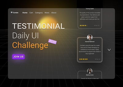 Testimonial - Daily UI - 039 039 cards comment companies daily ui 039 design glow landing landing page minimal portfolio reviews softt testimonial ui ui details ui ux design ux web website