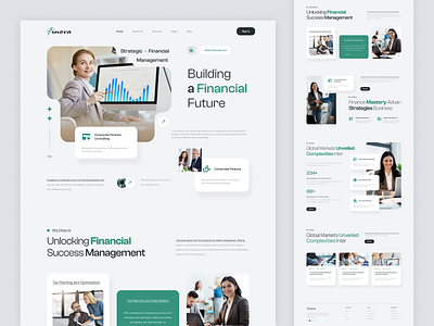 Finova - Finance Website Landing Page b2b business clean creative website finance finance management finance solution finance system financial fintech glow landing page management minimalist modern ui uiux web web design website