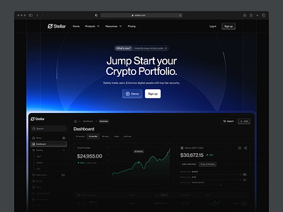 Crypto Ladning - Dark mode V2 crypto app dark mode dashboard finance app fintech gradient landing page saas ui ux web design website