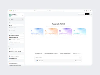 ✨ AI Chatbot - Light mode ai app application chat bot clean dark mode dashboard saas ui ux user interface