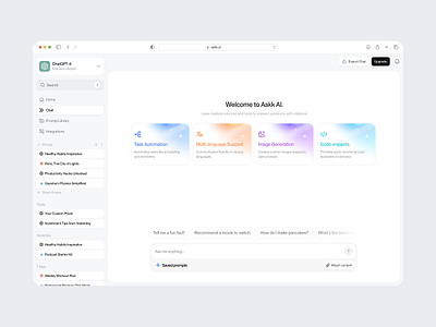 ✨ AI Chatbot - Light mode ai app application chat bot clean dark mode dashboard saas ui ux user interface
