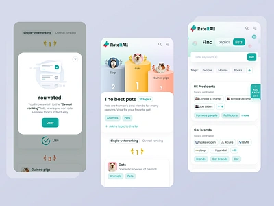 Mobile Version of Ranking Lists – RateItAll | Leaderboard leader leaderboard list lists mobile pet rank ranking list rating rating list rating platform topic topics ui vote voting webdesign website website design winner