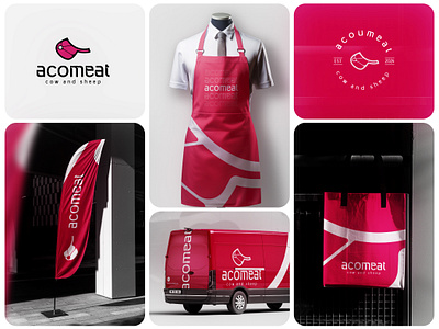 AcoMeat bag branding branding design car design flag graphic design logo logo design meat meat logo minimal profile red red logo stationery typography visual identity