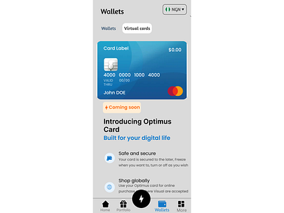 Wallet page of a Fintech mobile app