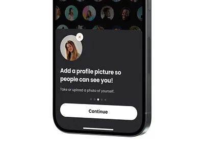 Add profile image app community creative dating image login minimal mobile picture profile setup sign up tinder user