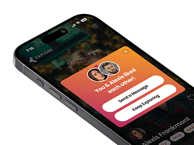 Users match app connect connection creative design illustration like love match mobile modal pop up profile save send ui