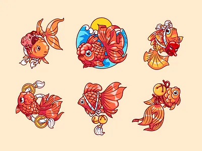 Koi Fish Japan🐟 animal aquarium aquatic branding cartoon character cute doodle fish flat gold fish icon illustration japan koi logo nature swim water