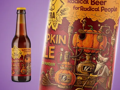 Litra Pumpkin Ale Label ale art artwork beer brewer brewing character design drawing experiment funny graphic illustration ink lab label pumpkin smoke steampunk surreal