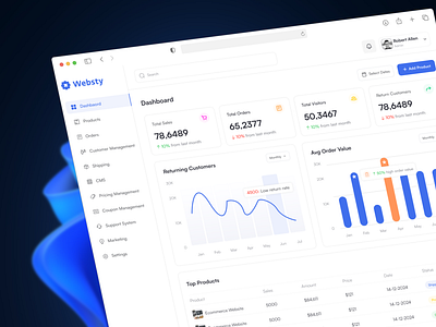 Websty Ecommerce Dashboard dashboard design ecommerce figma statistics task management ui ui design web design website