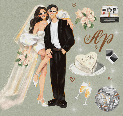 Wedding portrait commission art couple painting digital art illustration procreate ustom portrait wedding wedding art wedding invitation wedding painting