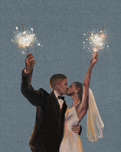 Wedding illustration with bengal lights art bengal lights couple painting digital art illustration procreate wedding wedding invitation