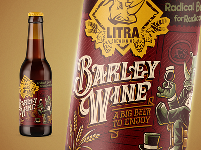 Litra Barley Wine Label art artwork barleywine beer character classic craft design drawing english gentleman illustration inking label lettering mascot rhino suit surreal vintage