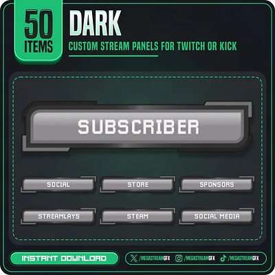 Dark Twitch Panels | Minimalist Panels set | Stream Panels panels dark mode