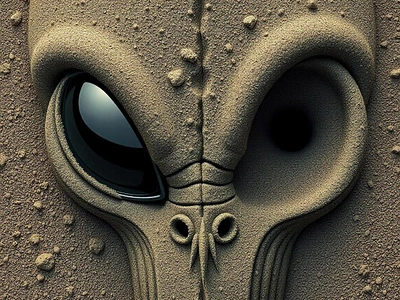 Binary Being: The Sand Sculpture That Stares Back alien alien art black hole contrast cosmic horror dualism eerie experimental art face face illustration freepik horror mysterious otherworldly sand art sand sculpture scary sci fi art tracingflock wormhole