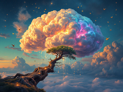 AI Art Design Cerebral Cloudscape The Tree of Enlightenment ai art graphic design