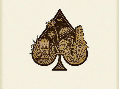 Old Ace ace design ace of spades antique arabian artifact bazaar civilization egyptian mesopotamian old art palm trees playing card design playing cards retro spades vintage