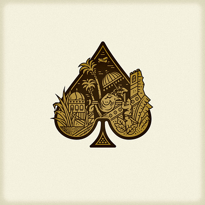 Old Ace ace design ace of spades antique arabian artifact bazaar civilization egyptian mesopotamian old art palm trees playing card design playing cards retro spades vintage