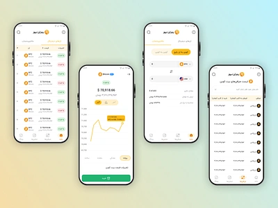 Cryptocurrency App app application bitcoin crypto cryptocurrency cryptocurrency dark dark design dark mode design exchange light mode persian app ui design yellow design