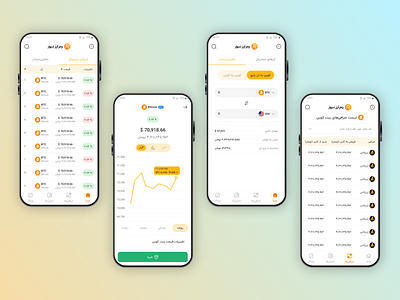 Cryptocurrency App app application bitcoin crypto cryptocurrency cryptocurrency dark dark design dark mode design exchange light mode persian app ui design yellow design