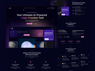 AI image Generator landing page ai ai generator artificial artificial inteligance creation tool dribbble figma design image generator website image website intelligence landing page design oripio saas website sanzida akter ui kit gifma ui ux design