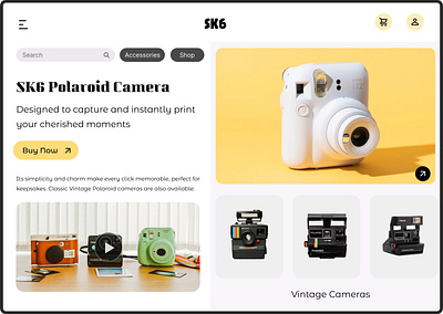 Polaroid Camera Hero Section branding design designer herosection illustration motion graphics productdesign ui ux webpage website