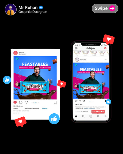 Mrbeast Feasables chocolate post design branding creativity feasables postdesign graphic design graphic designer graphicdesigning mrbeast feasables newpost postdesign social media post socialmedia