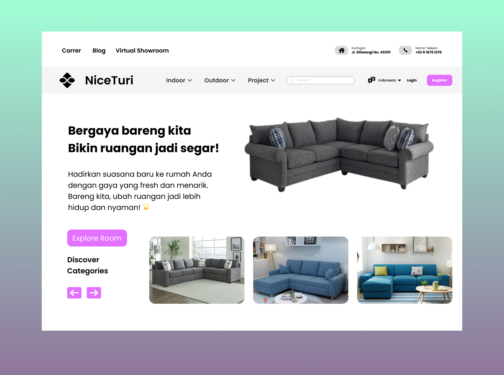 NiceTuri - Modern and Elegant Furniture Website 3d animation graphic design logo motion graphics ui