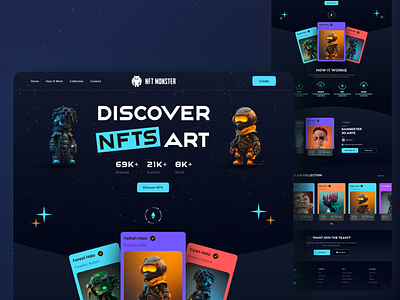 NFT Monster Website Design cart case study crypto game graphic design illustration landing page nft ui uiux user interface ux website