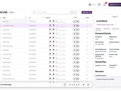Dental Dashboard - Patients List UI Design redesign ui ux