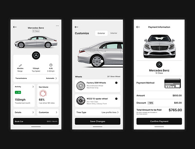 Luxury Car Customization & Payment App UI Design appdesign appui automotiveapp carcustomization carrentalapp designcommunity designinspiration mercedesbenz mobileappdesign moderndesign paymentscreen userexperience userinterface uxuidesign