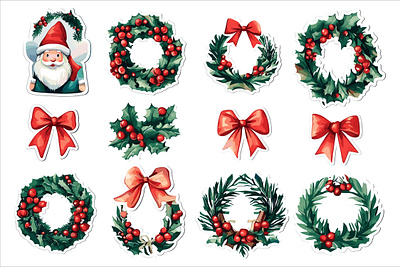 Merry Christmas Sticker Pack Vector Art decorative.