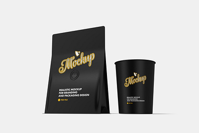 Coffee Pouch with Cup Mockup branding coffee coffee pouch mockup pouch psd psd mockup