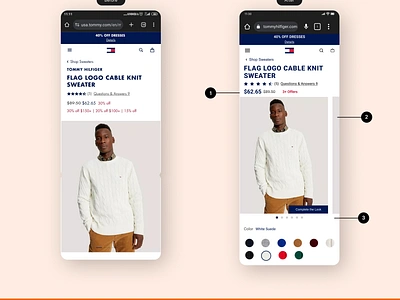 Re-design of Tommy Hilfiger product page average fold e commerce light mode mobile design product page re design ui design