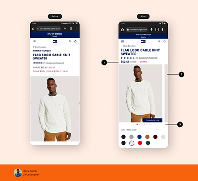 Re-design of Tommy Hilfiger product page average fold e commerce light mode mobile design product page re design ui design