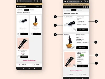 Re-design of Sugar cosmetics product catalogue page average fold design figma light mode mobile design re design ui ui design